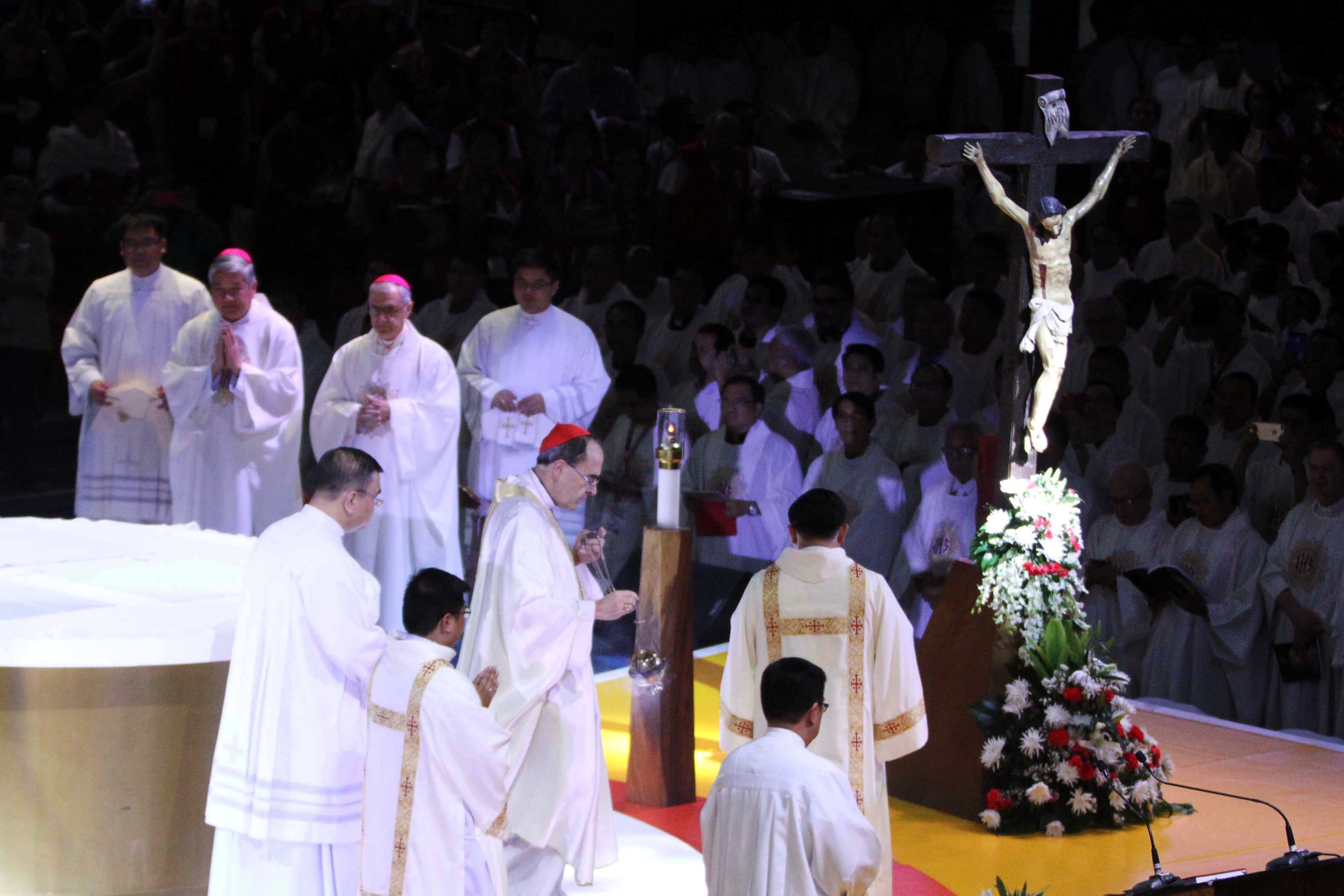 H.E. Philippe Cardinal Barbarin, D.D., Archbishop of Lyon, France celebrates  the Most Holy Eucharist at day 2 of 4th World Apostolic Congress on Mercy