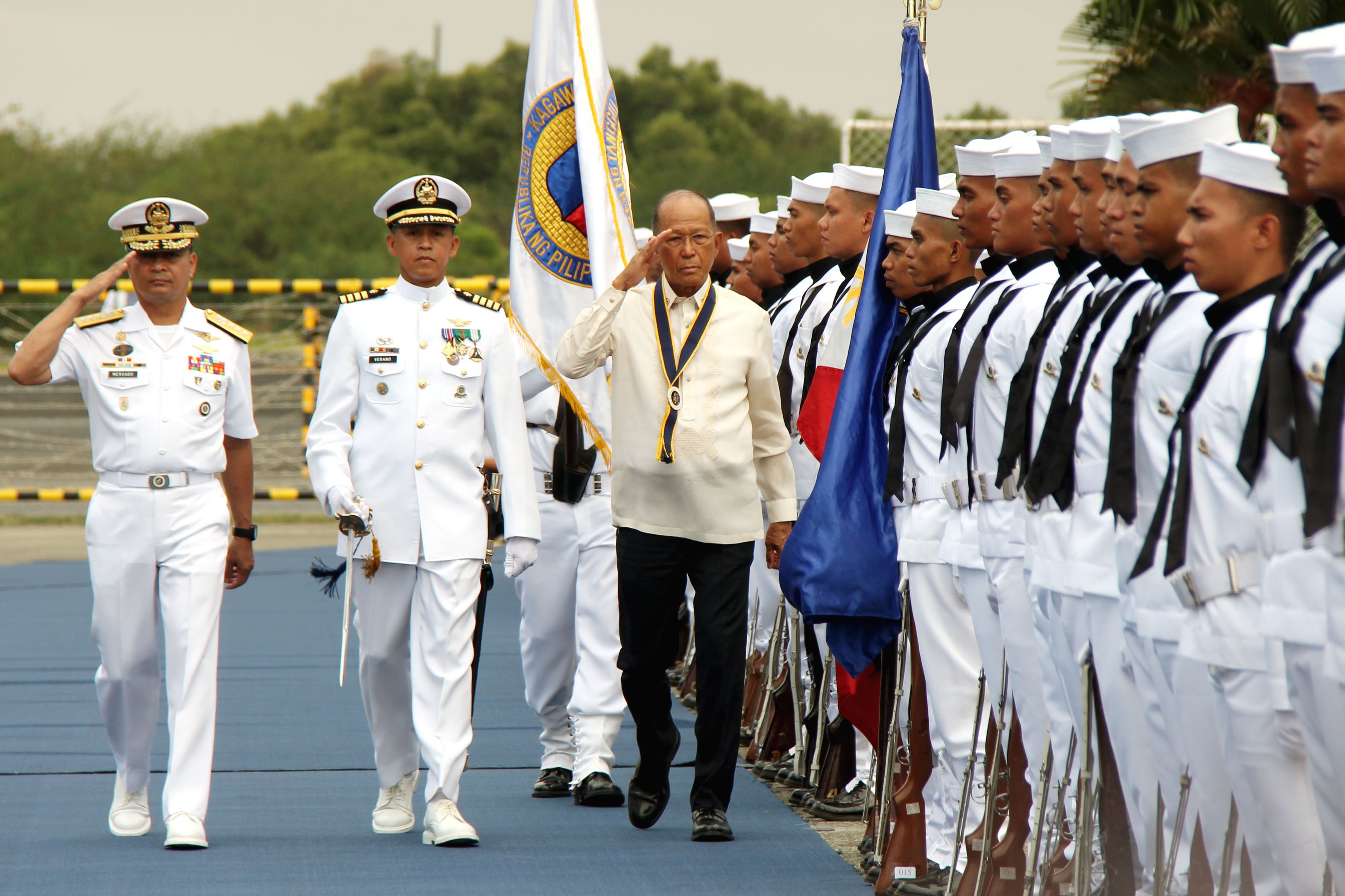 PHL Defense Secretary Lorenzana troops the line with Navy Chief Mercado