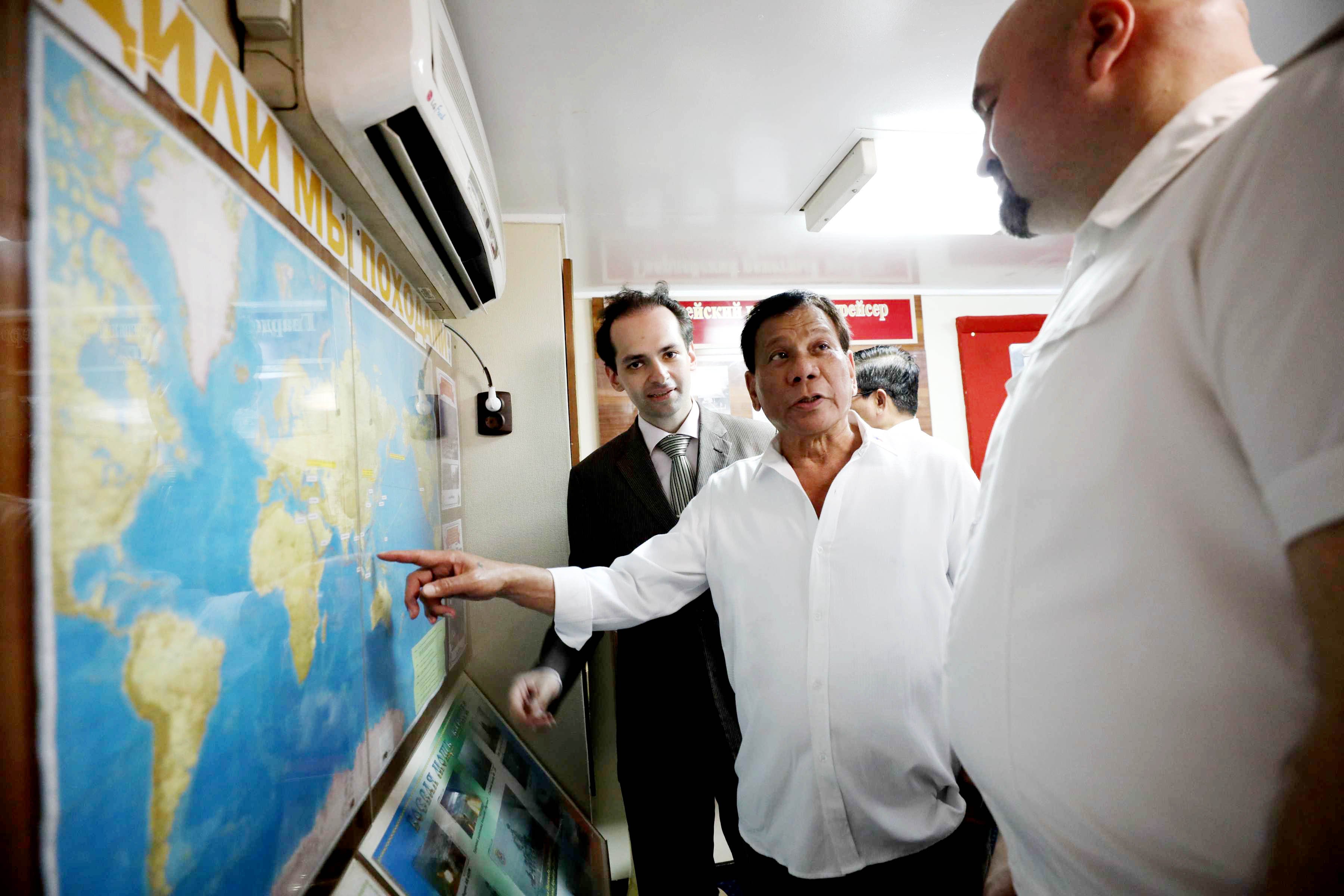 Pres. Duterte is given a tour while on board the Russian Guided Missile Cruiser "Varyag”