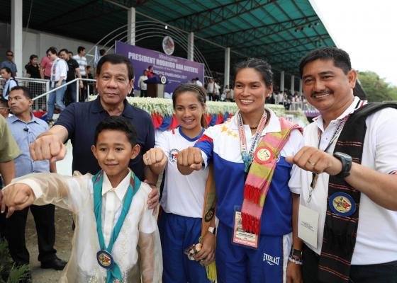 President Duterte with The Voice Kids Grand Winner, tennis player Capadocia and Elma Muros in Antique