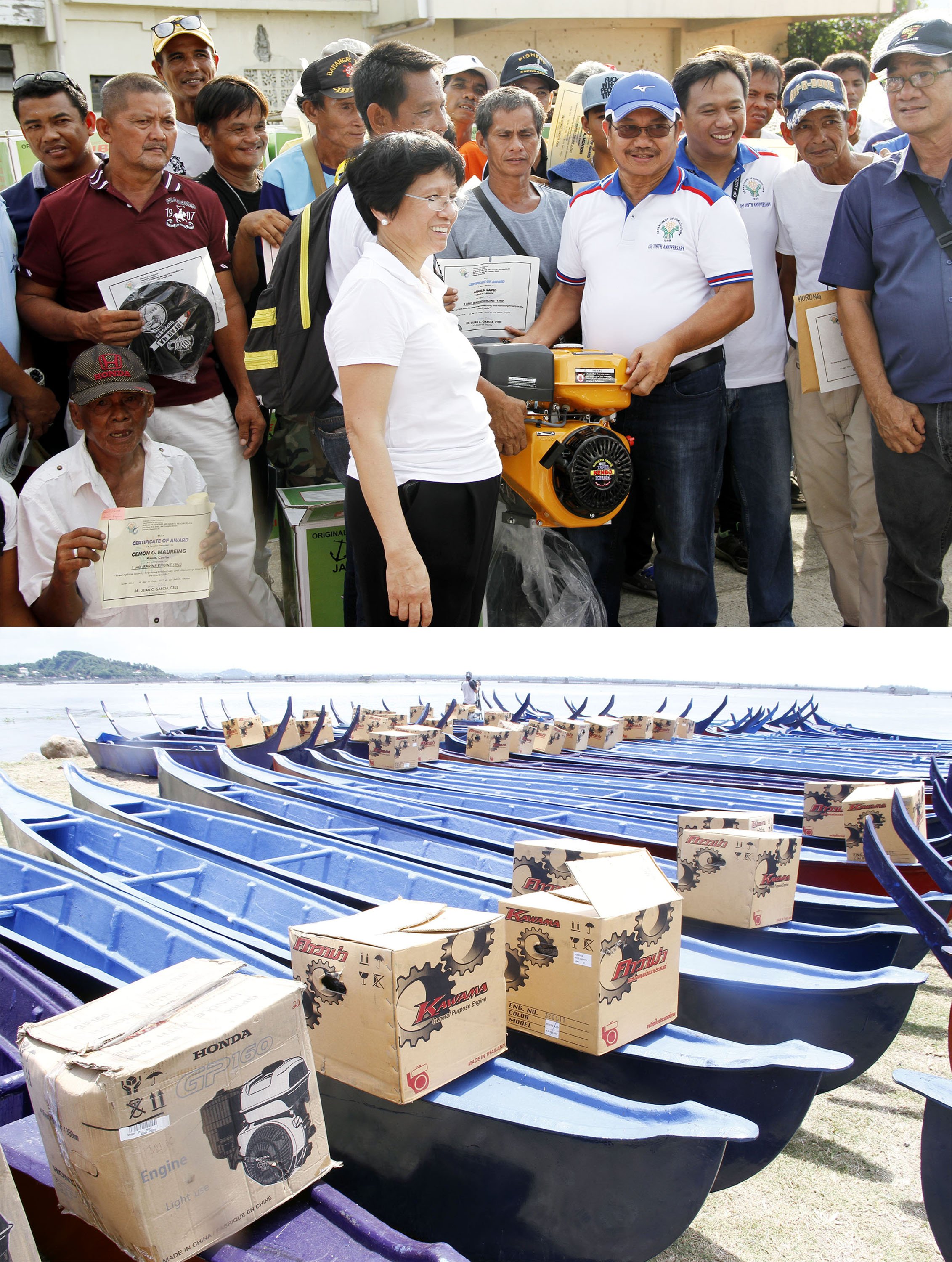 Agriculture Secretary Emmanuel Pinol gives motor engine units and bancas to fisherfolk