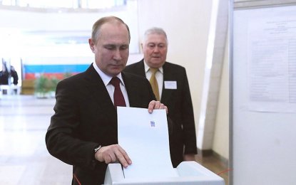 <p><strong>LANDSLIDE VICTORY. </strong>Russian President Vladimir Putin was elected to his fourth term, garnering over 55 million votes in Russia's presidential elections on Sunday (March 18, 2018). <em>Photo courtesy: en.kremlin.ru</em></p>