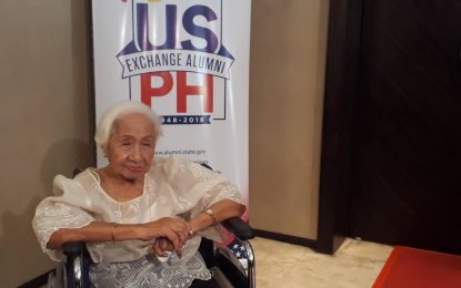 <p>Conchita Abad, the oldest Fulbright scholar among the original batch of the educational exchange, at the 70th anniversary celebration of the scholarship program in the Philippines. <em>(Photo by Joyce Ann L. Rocamora)</em></p>