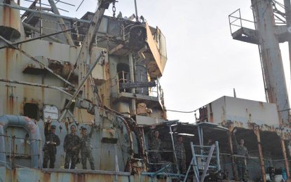 <p style="text-align: left;">File photo of the dilapidated BRP Sierra Madre (LT 57), which serves as a naval floating outpost on Ayungin Shoal (Second Thomas Shoal) in Kalayaan municipality, West Philippines Sea. <em>(Photo courtesy of Western Command, AFP)</em></p>